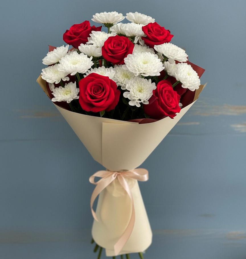 Букет цветов из: Розы и Хризантемы в Бурлацком