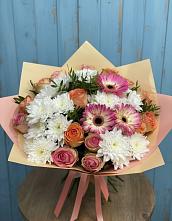 Букет цветов из:  Розы, Герберы и Хризантемы в Бурлацком