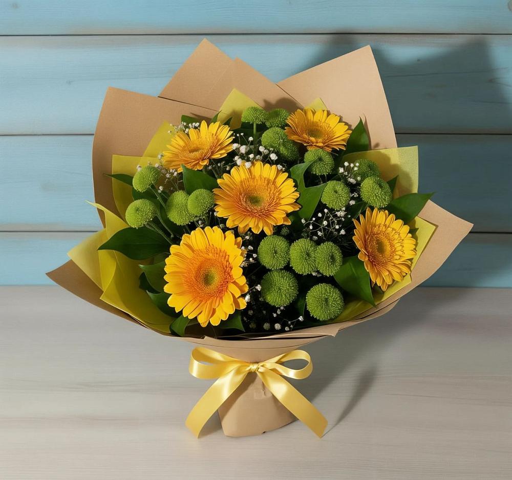 Букет цветов из: Герберы и Хризантемы в Бурлацком
