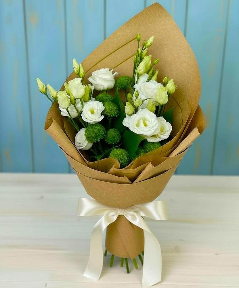 Букет цветов из: Хризантемы и Лизиантусы в Бурлацком