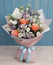 Букет цветов из:  Лизиантусы, Розы, Альстромерии и Гипсофила #REPLACE_PRED# Бурлацком