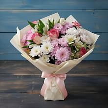 Букет цветов из:  Хризантемы, Альстромерии и Розы #REPLACE_PRED# Бурлацком