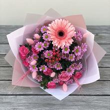 Букет цветов из:  Розы, Герберы и Хризантемы в Бурлацком