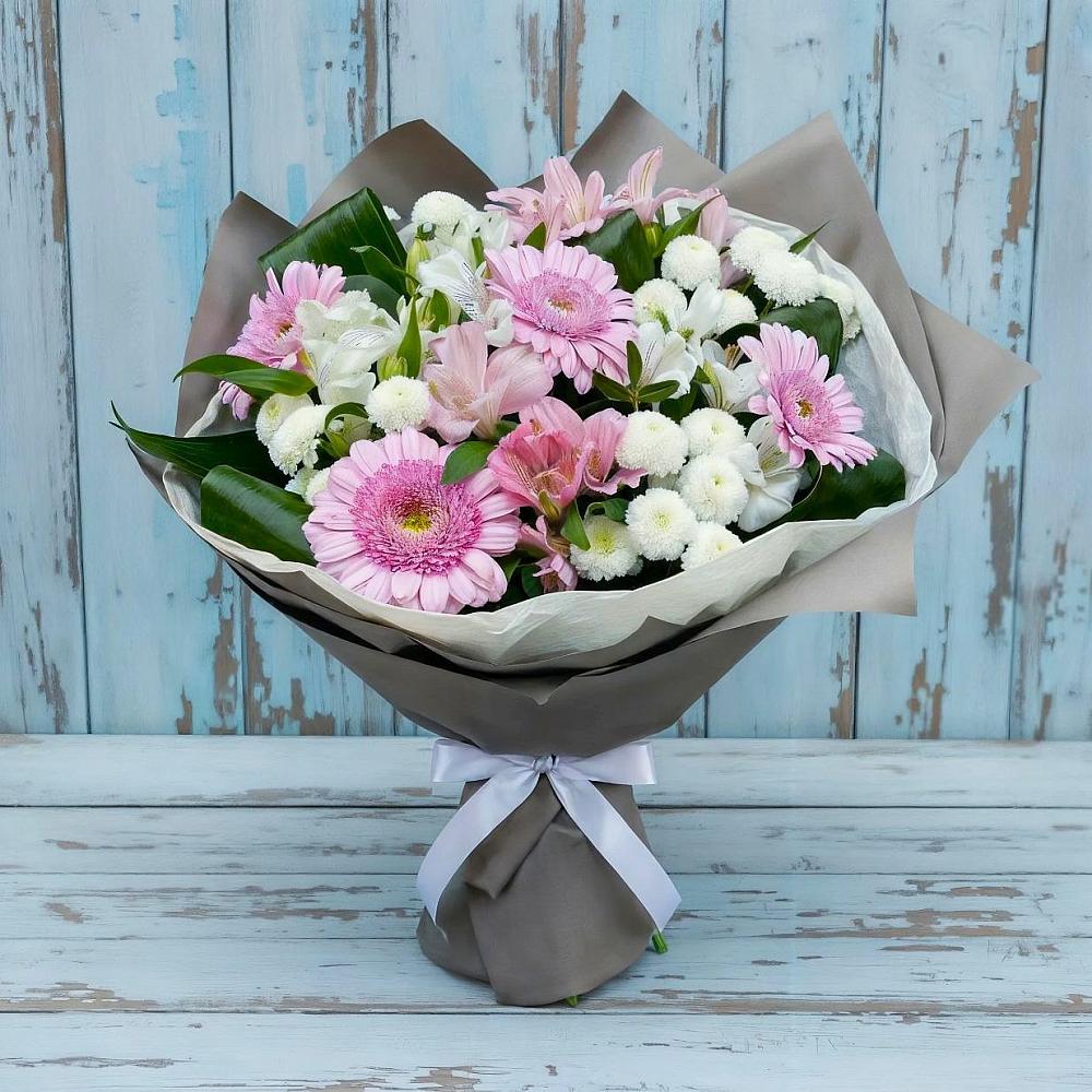 Букет цветов из: Герберы, Альстромерии и Хризантемы в Бурлацком
