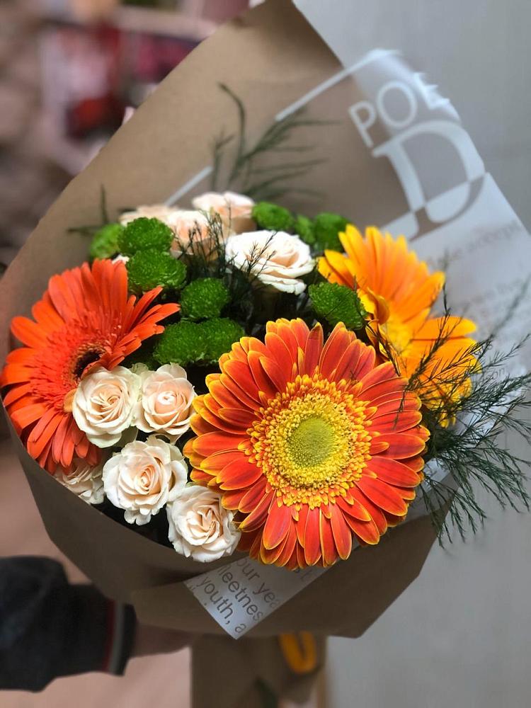 Букет цветов из: Герберы, Хризантемы и Розы в Бурлацком