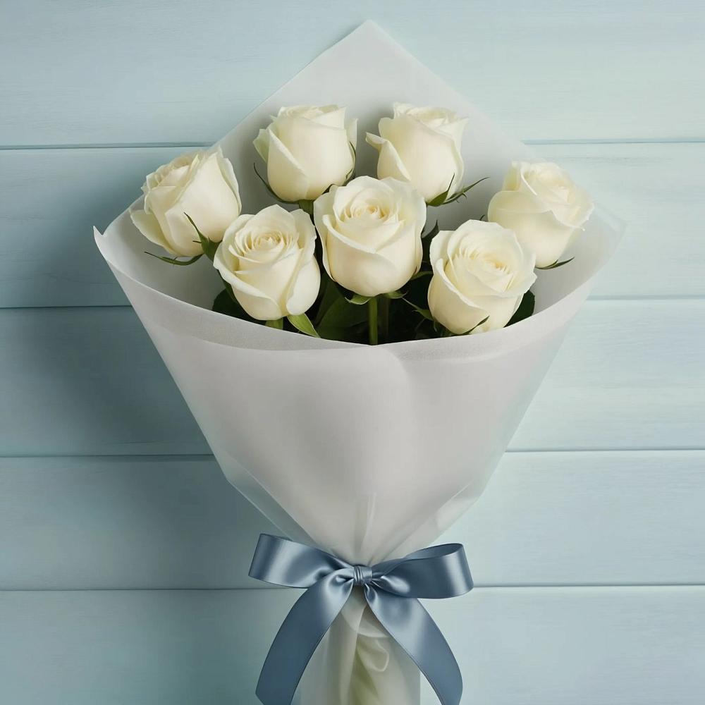 Букет 7 Белых роз Эдлесс Лав в Бурлацком
