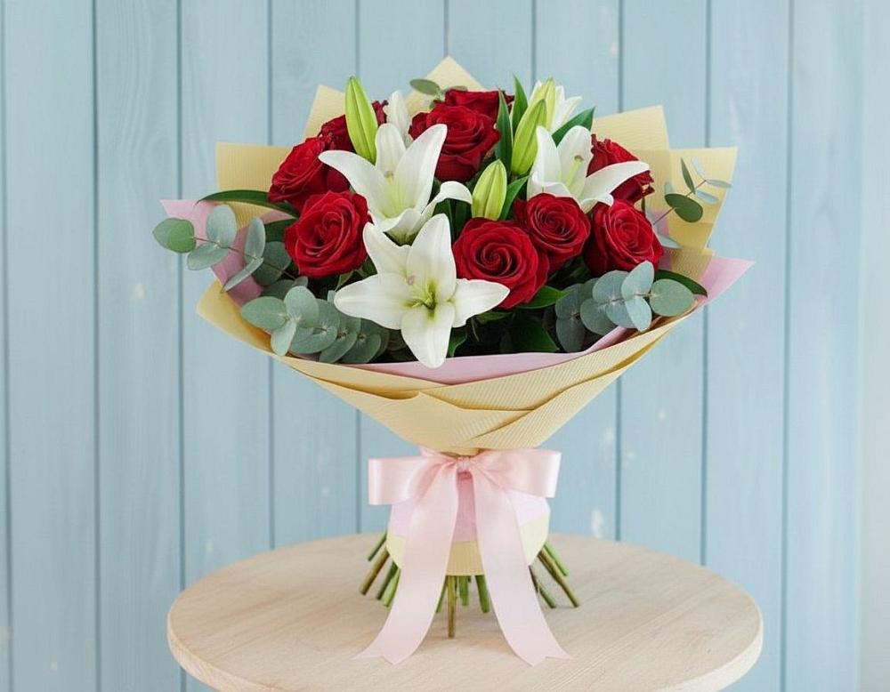 Букет цветов из: Лилии и Розы в Бурлацком